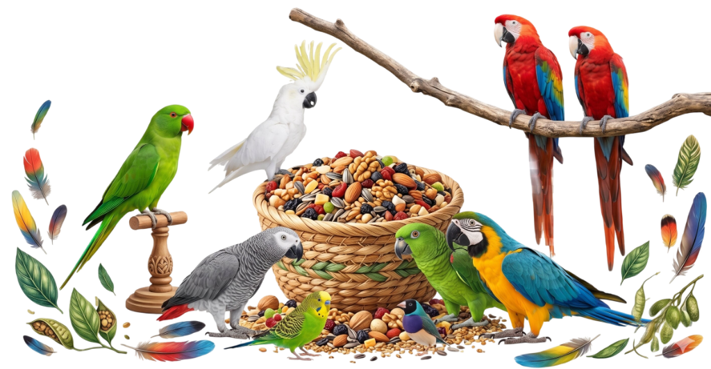 سبد محصولات غذایی پرورشاپ برای طوطی‌سانان